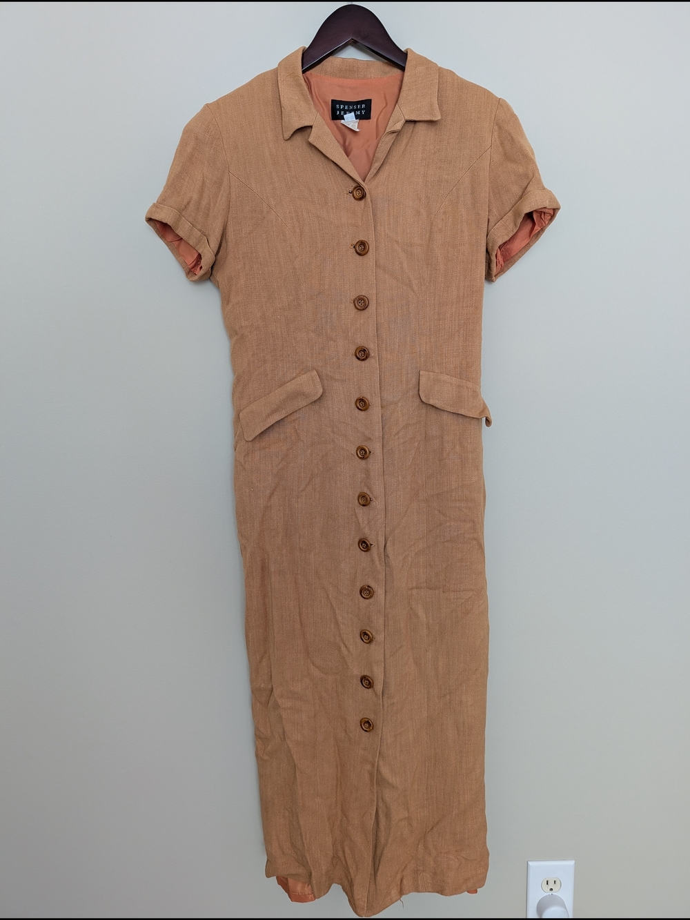 Spenser Jeremy Tan Button-Down Midi Dress